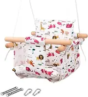 VIsuIvit Baby Swing Seat, Canvas Baby Hammock Infants, Toddler Swing Indoor & Outdoor Infant Hanging Swing Chair with Canvas Cushion, Swings Sets for Baby Hammock Toy Backyard (Animal Print)