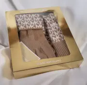Michael Kors 3 Piece Scarf Hat Glove Boxed Set Camel Tan w/MK Logo SHIPS FREE