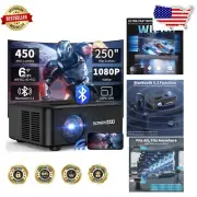 Portable 1080P WiFi & Bluetooth Projector, 450 ANSI - Ideal for Movie Nights
