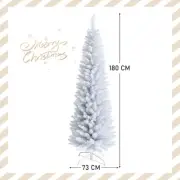 1.8M Slim White Artificial Christmas Tree with Metal Stand, Space-Saving Design
