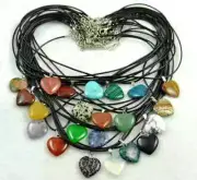Gemstone Heart Carved Pendant Necklace On Wax Cord Or Sterling Silver Chain UK