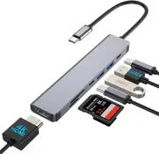7 in 1 USB C Adapter, Multiport Hub, USB C Docking Station for Surface - Dual Display, 4K HDMI, 100W PD, USB A 3.0, USB C 3.0, SDTF(Gray)