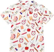 [IMEKIS] Toddler Kids Boys Back to School Dress Shirt Top Pencil Print Kindergarten First Day of School Outfits 3-7T