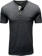 [SWJGLITTR] Mens Cotton Muscle Henley T-Shirt Casual Button Down Sport Short Sleeve Slim Fit Front Placket Fitted Half Sleeve, Dark Gray, M
