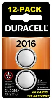 Duracell CR2016 DL2016 3 Volt Coin Cell Battery (12-PACK) [Exp 2028]