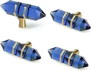 JEREVER 4 Pack Hexagonal Crystal Knobs Wire Wrapped Glass Brass Drawer Pull Cabinet Handle Gold Furniture Hardware for Dresser Kitchen (Blue)