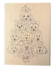 RECOLLECTIONS Christmas Noel Dog Tree Wood Mount Rubber Stamp Block NEW