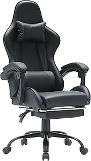 Advwin Gaming Chair Massage Lumbar Cushion Racing Style, 135° Office Computer Chair Recliner with Footrest Black