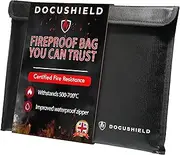 DocuShield Fireproof & Water Resistant Document Bag | Protective Wallet for A4 Documents & Money Storage | Fire and Water Damage Protection | UK Brand | Fibreglass Fabric | Waterproof Zipper