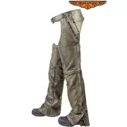 MEN'S MOTORCYCLE DISTRESSED BRN REMOVABLE LINER LEATHER CHAP WITH 4 POCKETS