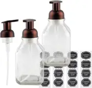16-Ounce Square Glass Foaming Soap Dispensers (2-Pack, Clear Bottle w/Bronze