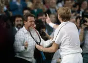 Boris Becker of West Germany celebrates with his coach Gunter Bos - Old Photo