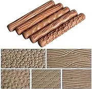 Yushen 5Pcs Wooden Clay Texture Rolling Emboss Plaid Hand Rollers Polymer Clay Ceramic Pattern Pottery Tools