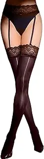 [HTRUIYA] Garter Stockings for Women Shiny Suspender Stockings Tights Lace Top Sheer Thigh High Silicone Control Pantyhose