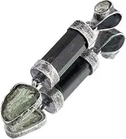 [HARSHITA JEWELLERY] Moldavite, Black Tourmaline, Herkimer Diamond Pendant 925 Solid Sterling Silver Handmade 100% Raw Czech Republic Moldavite, Sterling Silver, Moldavite