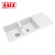 White Granite Quartz Stone Kitchen Sink Double Bowls Drainboard Top/Undermoun...