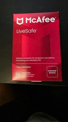 New McAfee LiveSafe Unlimited Devices Antivirus Security 1 Year Sealed