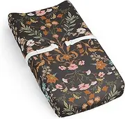 Sweet Jojo Designs Boho Wildflower Vintage Floral Girl Baby Changing Pad Cover Sheet Newborn Diaper Table Change Mat Cover Black Orange Teal Bohemian Farmhouse Botanical Cottagecore Leaf Indie Rustic