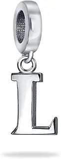 [Bling Jewelry] Personalized Gift Dangle Block Letter A-Z Alphabet Initial Charm Bead For Women For Teen Solid .925 Sterling Silver Fits European Bracelet