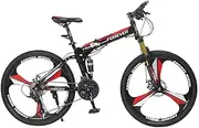Folding Mountain Bike, 26"High Carbon Steel Frame Double Disc Brakes Mountain Bike 24 Speeds Double Suspension Male and Female Students Fast Folding Bike and Convenient Storage,E