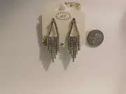 BT Ladies Womens Earrings Drop Dangle Silver Rhinestones Push Back Fasteners