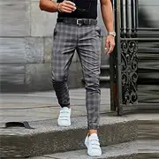Plaid Business Men's 3D Print Pants Trousers Outdoor Daily Wear Streetwear Polyester Black Blue Khaki S M L Medium Waist Elasticity Pants