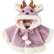 [Proumhang] Infant Baby Girl Faux Fur Jacket Cape Cloak,Coat with Cartoon Moose Ear Hoodie Poncho,0-5 Years