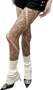 [Oxtxuzdm] Womens Vintage Twill Dots Hollowed Lace Fishnet Tights Rose Floral Pattern Pantyhose Hosiery for Party and Festival Wear