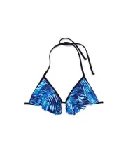 Victoria's Secret Pink Swimwear Bikini Top Flounce Triangle Blue Large NWT