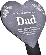 Dad Memorial Heart Shaped Plaque, Grave Marker - Printed with Remembrance Poem, Mounted on a Sturdy Acrylic Stake