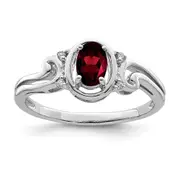 Sterling Silver Rhodium Plated Diamond u0026 Garnet Oval Ring