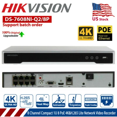 Hikvision 8CH NVR POE 8Channel 8POE 8MP NVR DS-7608NI-Q2/8P 2SATA H.265 4K-UHD