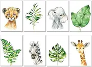 artpin® Set of 8 Pictures Nursery Mint Decoration Boy Girl A4 Poster Baby Room Safari Jungle Wall Pictures Africa Animals Portrait Elephant Tiger Giraffe Zebra (P37)