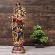 Brass Krishna Statue Handmade Stonework God Of Lover Decor Showpiece Gift 29Inch
