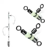 50/100Pack Cross Line Swivel with Glow Beads Heavy-Duty Rolling 3-way Rig Swivel