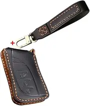 HIBEYO Leder Car Key Fob Cover with Keychain fits for Lexus Nx ES UX Us Rc Lx Lc Gx Ls is Gs Rx 300 350 500 250H 300H 350H 500H Car Key Case Cover Smart Remote Car Key Shell Holder 3 Buttons Black