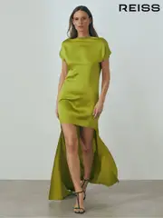 Reiss Green Eloise Italian Satin High-Low Mini Dress (616372) | $990