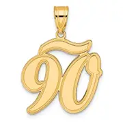 14k Yellow Gold Brushed Border Script Number 90 Pendant
