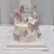 Purple Butterfly Cake Toppers, 11pcs Butterfly Cupcake Toppers Happy Birthday Metal Gold Happy Birthday Cake Topper for Girls Women's Birthday Cake Party Decorations