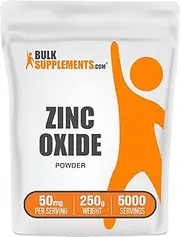 BulkSupplements.com Zinc Oxide Powder - Zinc Supplements, Zinc 40mg, Zinc Powder - Zinc Oxide Supplement, For Immune Support - Gluten Free, 50mg per Serving, 250g (8.8 oz)