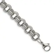 Stainless Steel Chisel Polished And Textured 7.75 Inch Multi Link Bracelet