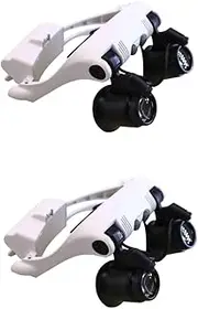 PACKOVE 2 pcs LED Light Head Mounted Magnifying Glasses for Jewelry Appraisal and Electronics Repair Optical Magnifier Hands Design White Durable and Versatile