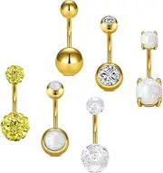 [FECTAS] 14G Women's Belly Button Piercing 10 mm Silver Surgical Steel Belly Piercing Set with Stone