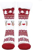 [RmKbe] Christmas Slipper Socks Fluffy Socks Christmas Socks Non Slip Soft Cozy Slipper Socks Xmas Thermal Socks for Ladies, Red, One Size Wide