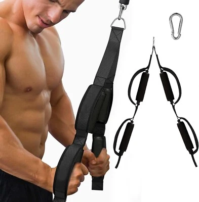 Tricep Rope Gym Cable Attachment Handles with Carabiner Anti-Slip Long Strap