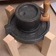 Vintage Original Stone Small Stone Mill,Lapis Lazuli Household Handmade Stone Mill,Grain Stone Mill with Wooden Stand,Suitable for Grinding Wheat (22cm/8.7in)
