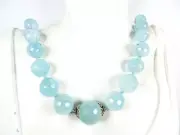 NATALIE'S DESIGN Sterling Silver Faceted Aquamarine Graduated Beads Necklace Set