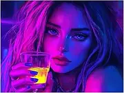 UV Blacklight Drinking Girl Tapestry, Anime Neon Wall Art for Bedroom or Studio, Glows Under UV Light, Polyester Fabric, Aesthetic Decor for Gamers & Streamers (Ultraviolet Mood, 90x150cm, Unframed)