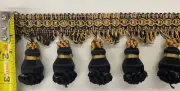 3” Trim Fringe W/ Gimp Top Black / Gold Sold By The Yard.