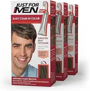 Just For Men Easy Comb-In Color (Formerly Autostop) Mens Hair Dye, Easy No Mix Application - Medium-Dark Brown, A-40, 3 Pack